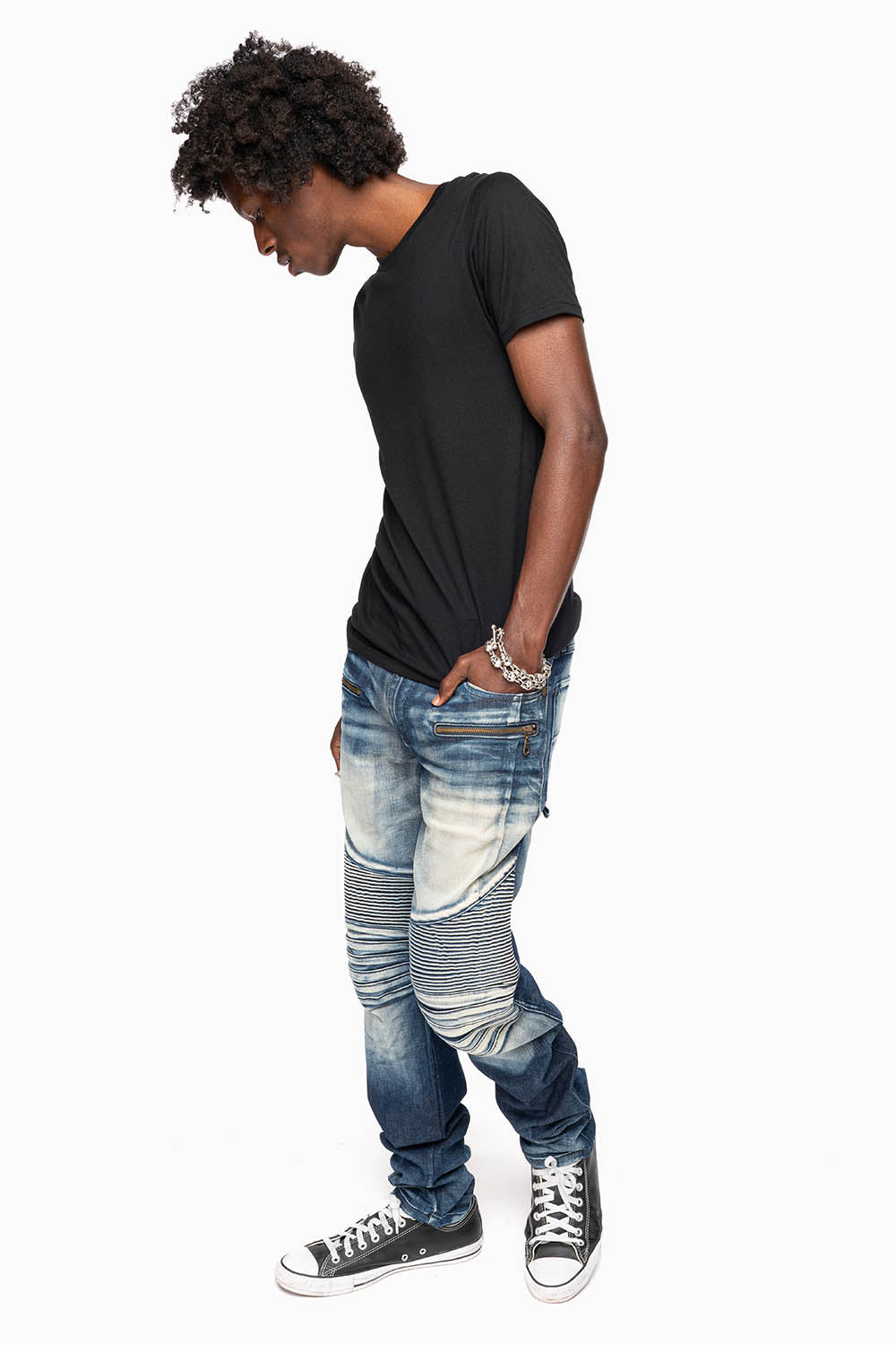 MENS BIKER JEANS IN LEYTON DARK  WASH