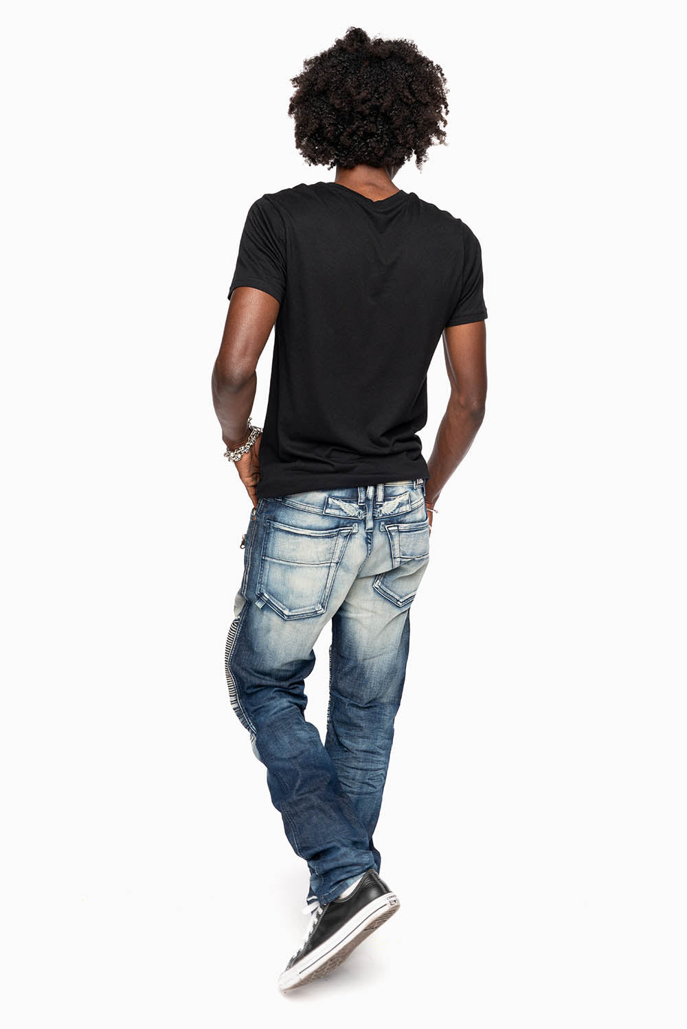 MENS BIKER JEANS IN LEYTON DARK  WASH
