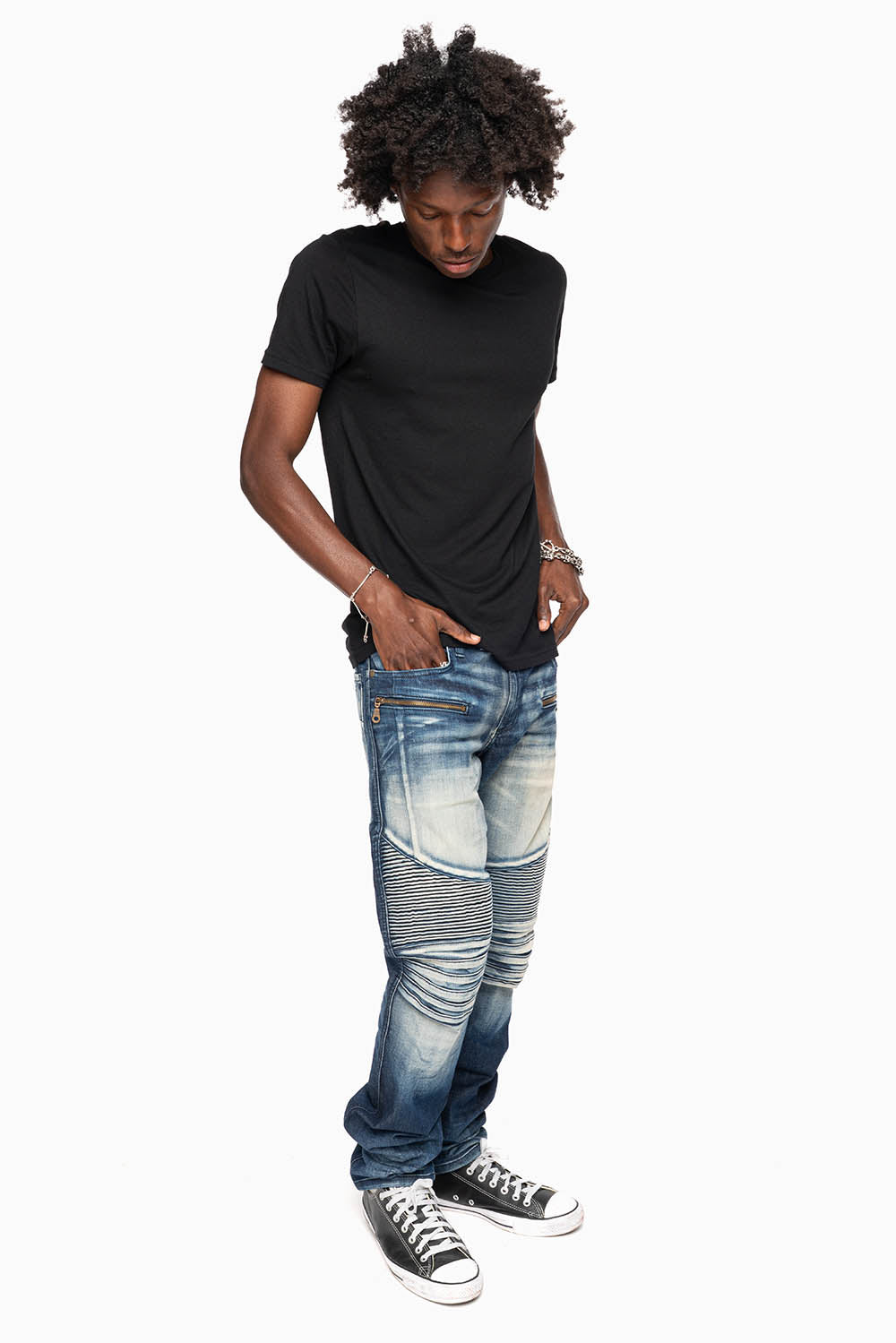 MENS BIKER JEANS IN LEYTON DARK  WASH