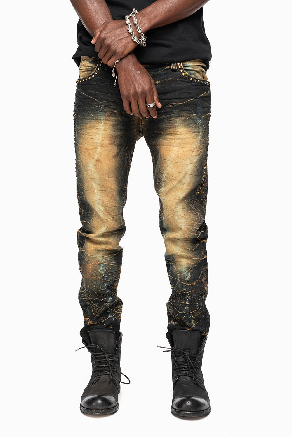 SKINNY MENS JEANS IN 4D DARK PERU WASH WITH AURUM CRYSTALS
