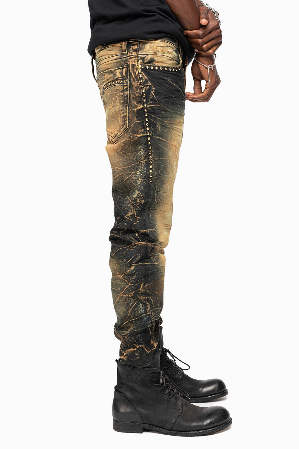SKINNY MENS JEANS IN 4D DARK PERU WASH WITH AURUM CRYSTALS