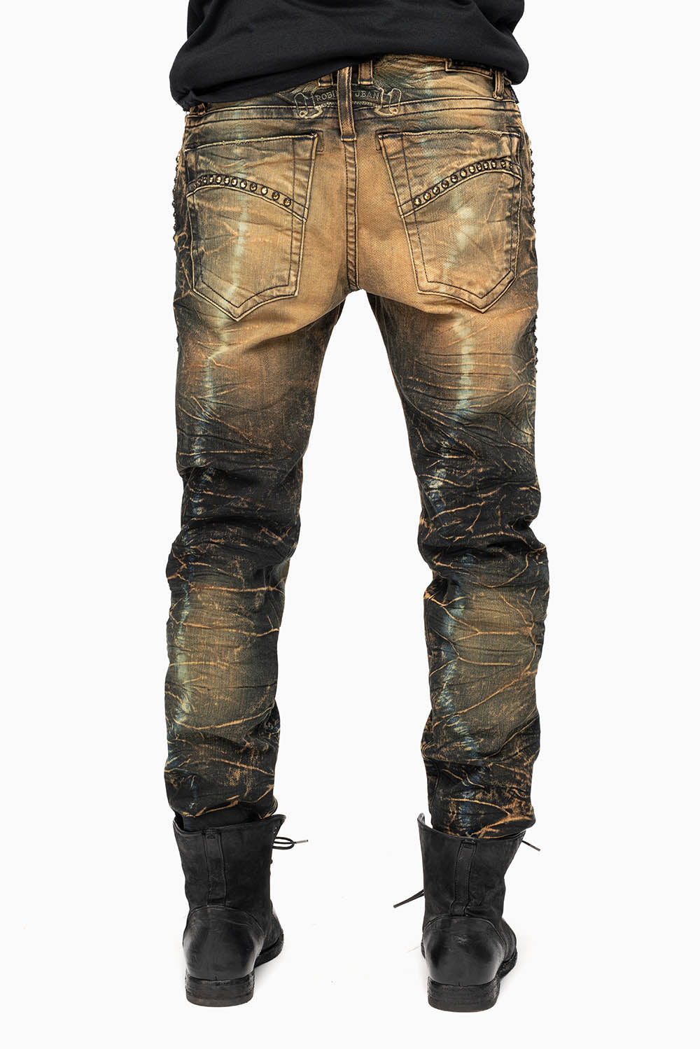 SKINNY MENS JEANS IN 4D DARK PERU WASH WITH AURUM CRYSTALS