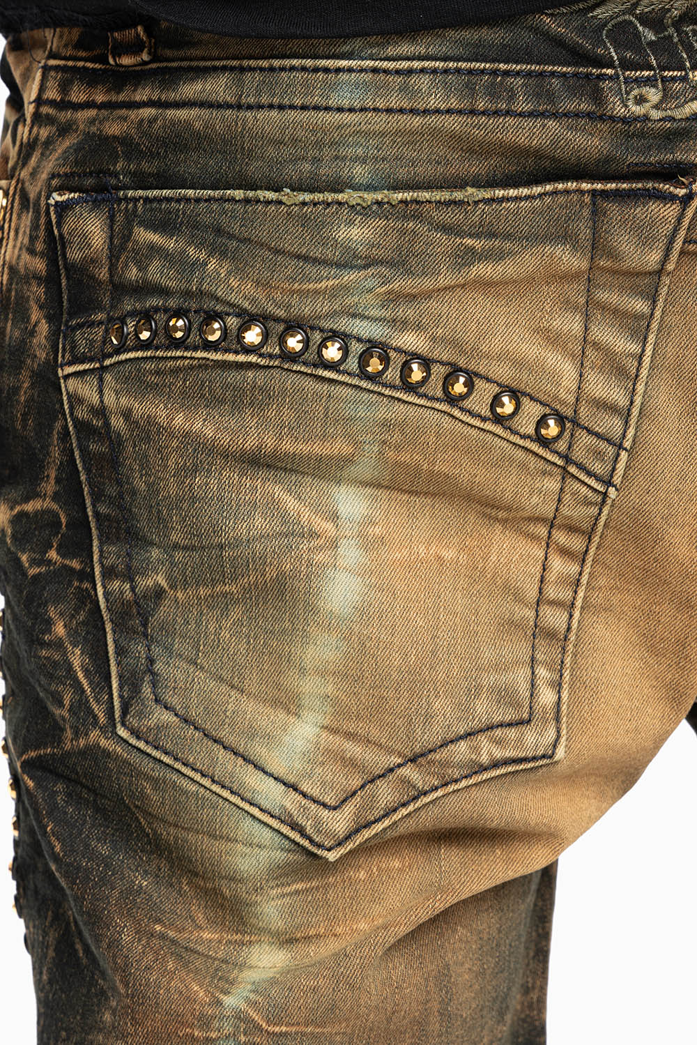 SKINNY MENS JEANS IN 4D DARK PERU WASH WITH AURUM CRYSTALS
