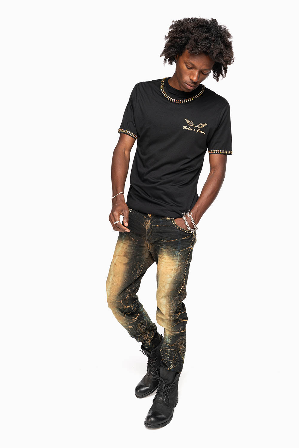 SKINNY MENS JEANS IN 4D DARK PERU WASH WITH AURUM CRYSTALS