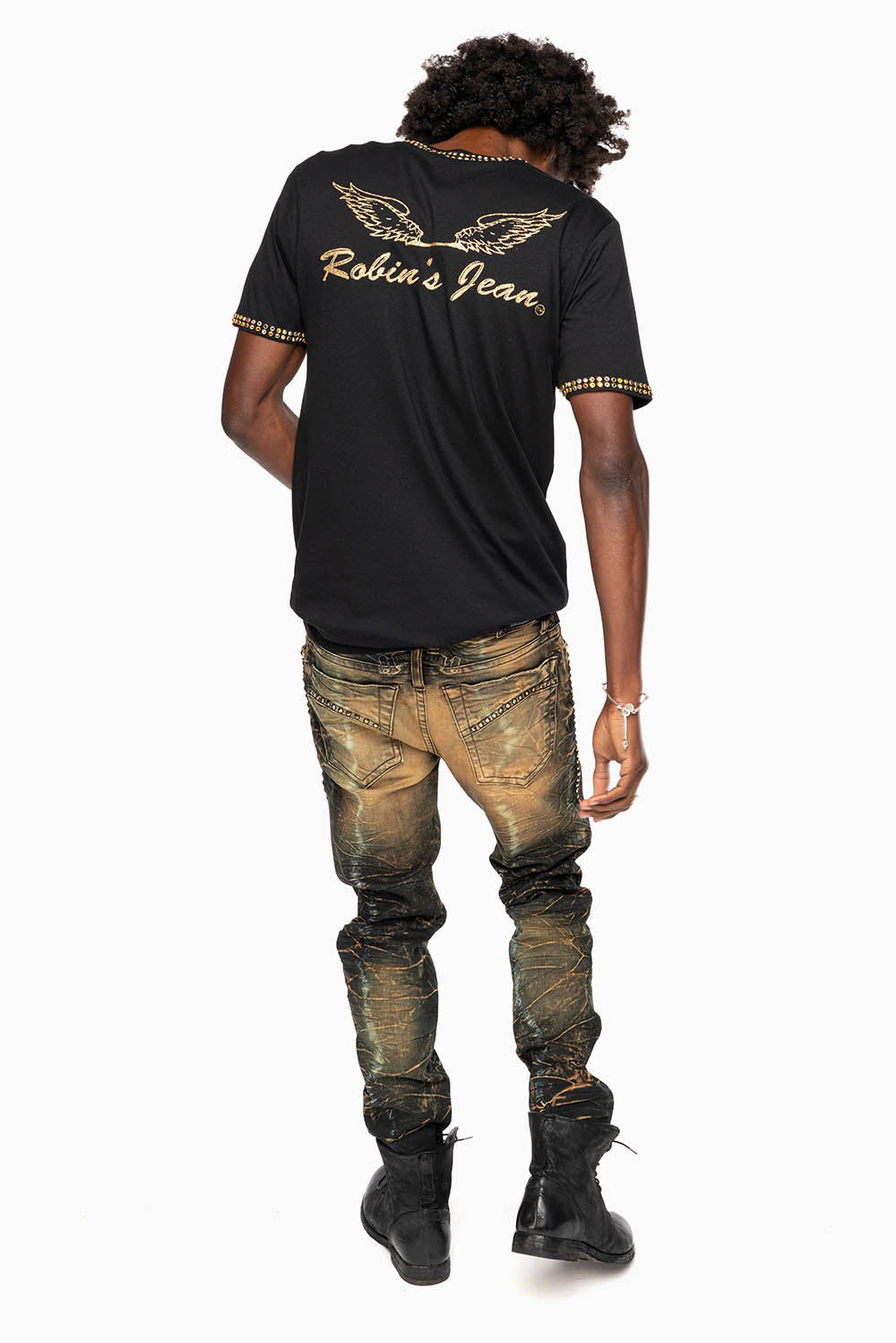 SKINNY MENS JEANS IN 4D DARK PERU WASH WITH AURUM CRYSTALS