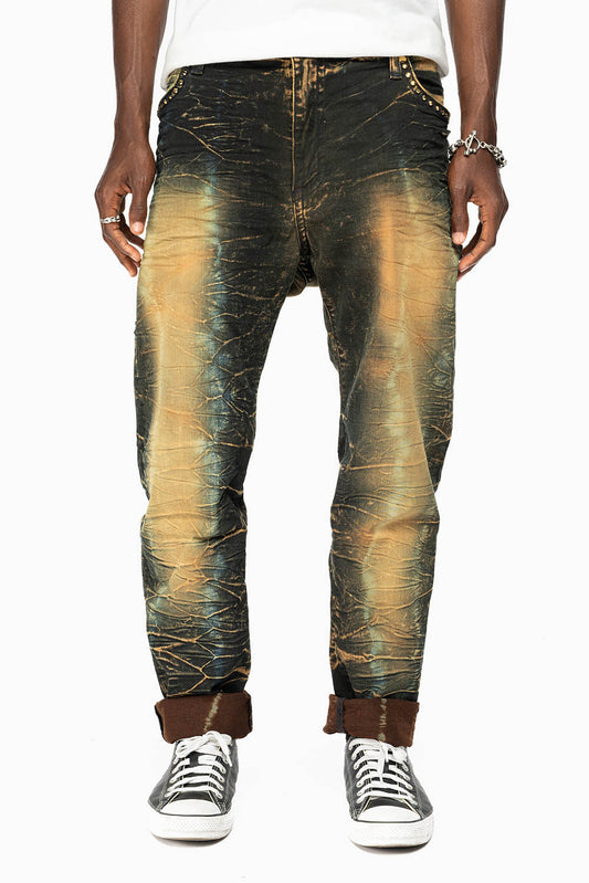 SKINNY MENS JEANS IN 4D DARK PERU WASH WITH AURUM CRYSTALS