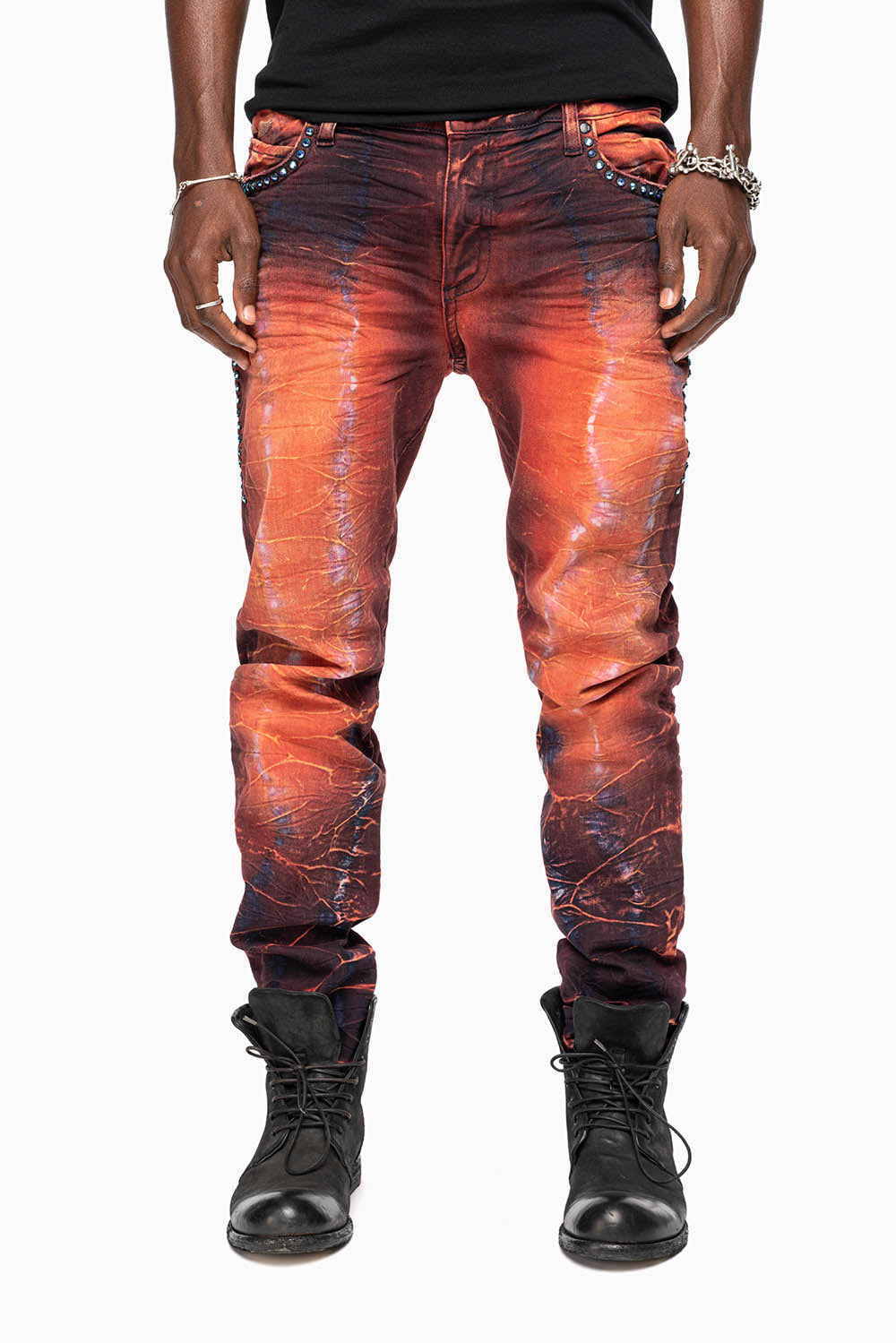 SKINNY MENS JEANS IN 4D LIGHT MALBEC WASH WITH LARGE CRYSTALS