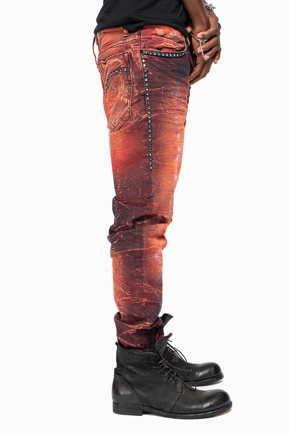 SKINNY MENS JEANS IN 4D LIGHT MALBEC WASH WITH LARGE CRYSTALS