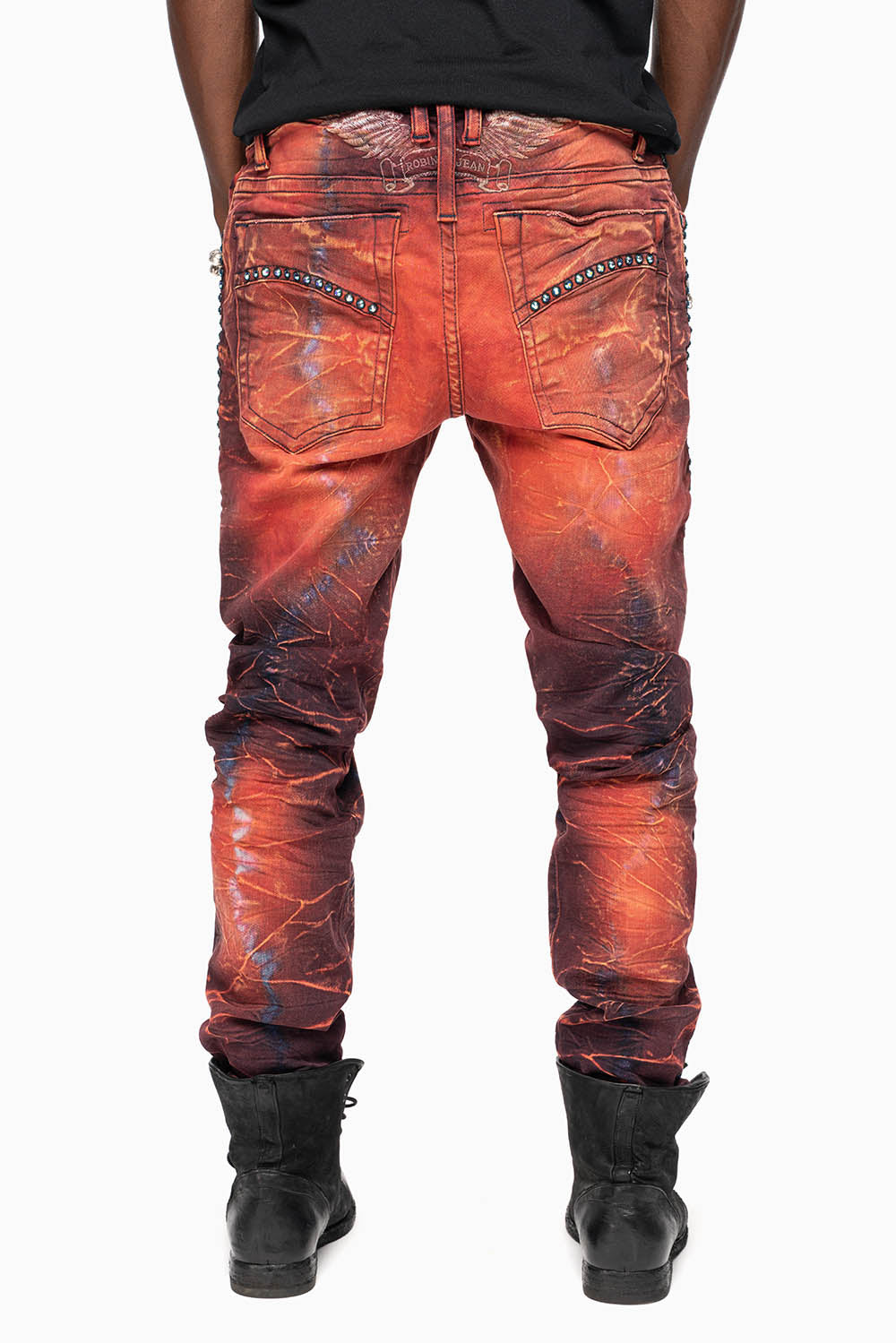 SKINNY MENS JEANS IN 4D LIGHT MALBEC WASH WITH LARGE CRYSTALS