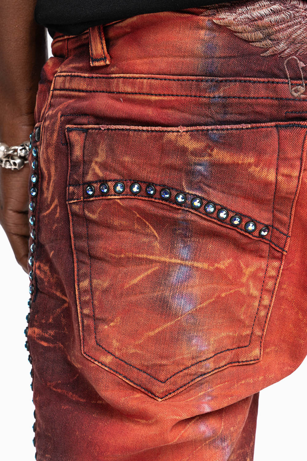 SKINNY MENS JEANS IN 4D LIGHT MALBEC WASH WITH LARGE CRYSTALS