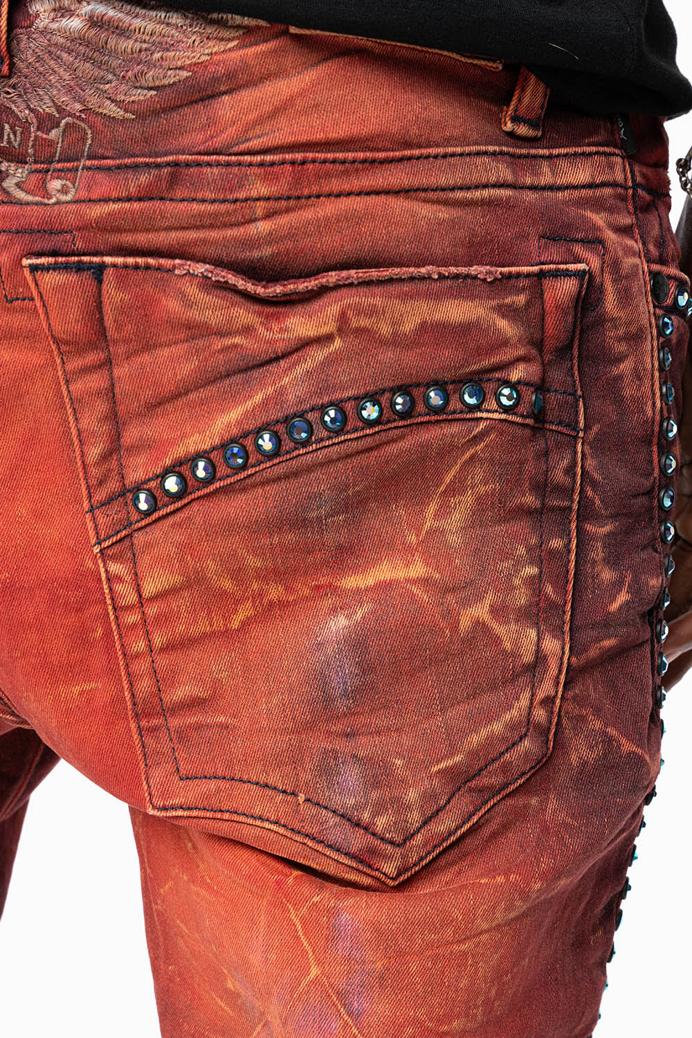 SKINNY MENS JEANS IN 4D LIGHT MALBEC WASH WITH LARGE CRYSTALS