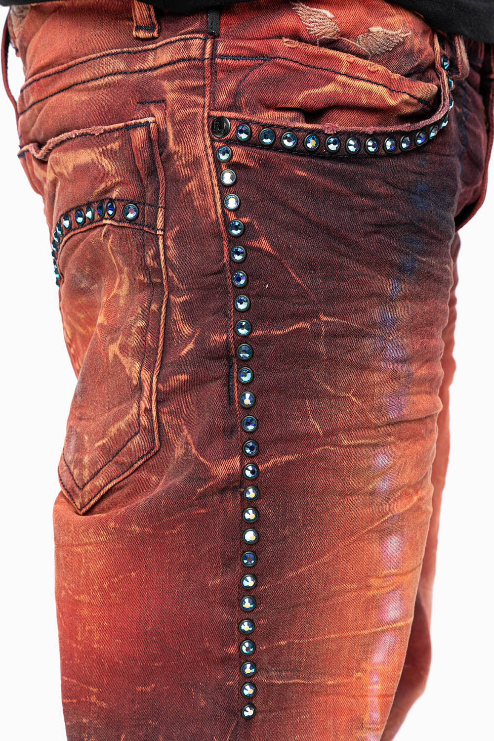 SKINNY MENS JEANS IN 4D LIGHT MALBEC WASH WITH LARGE CRYSTALS