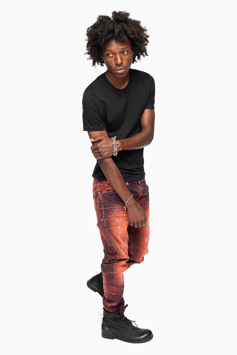 SKINNY MENS JEANS IN 4D LIGHT MALBEC WASH WITH LARGE CRYSTALS