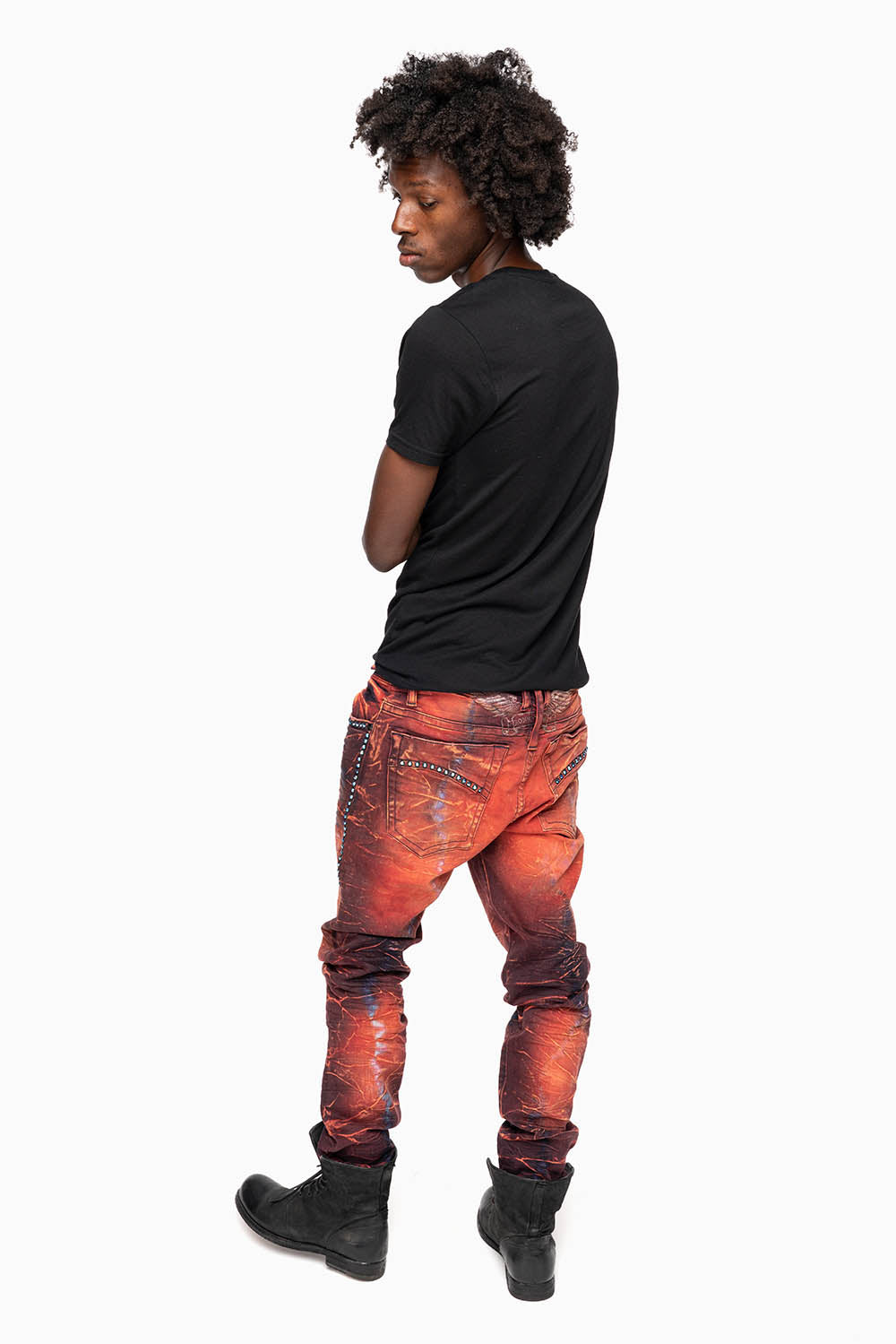 SKINNY MENS JEANS IN 4D LIGHT MALBEC WASH WITH LARGE CRYSTALS