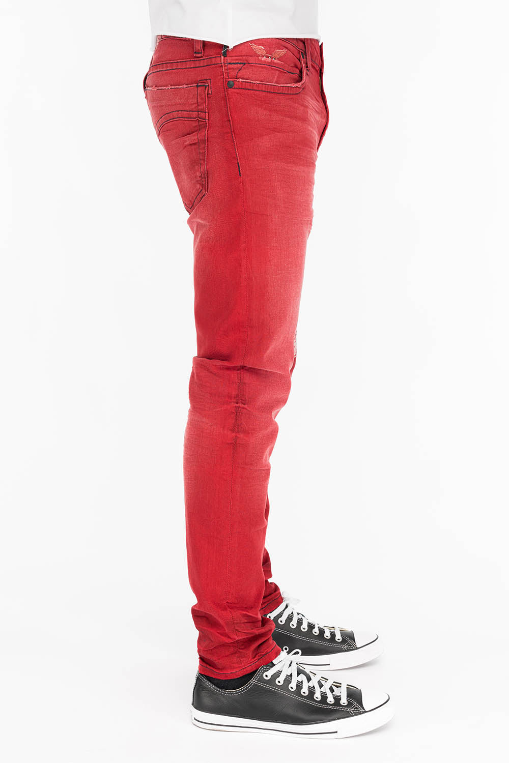 MEN'S SKINNY JEANS IN F-ED UP RED WITH EMBROIDERY