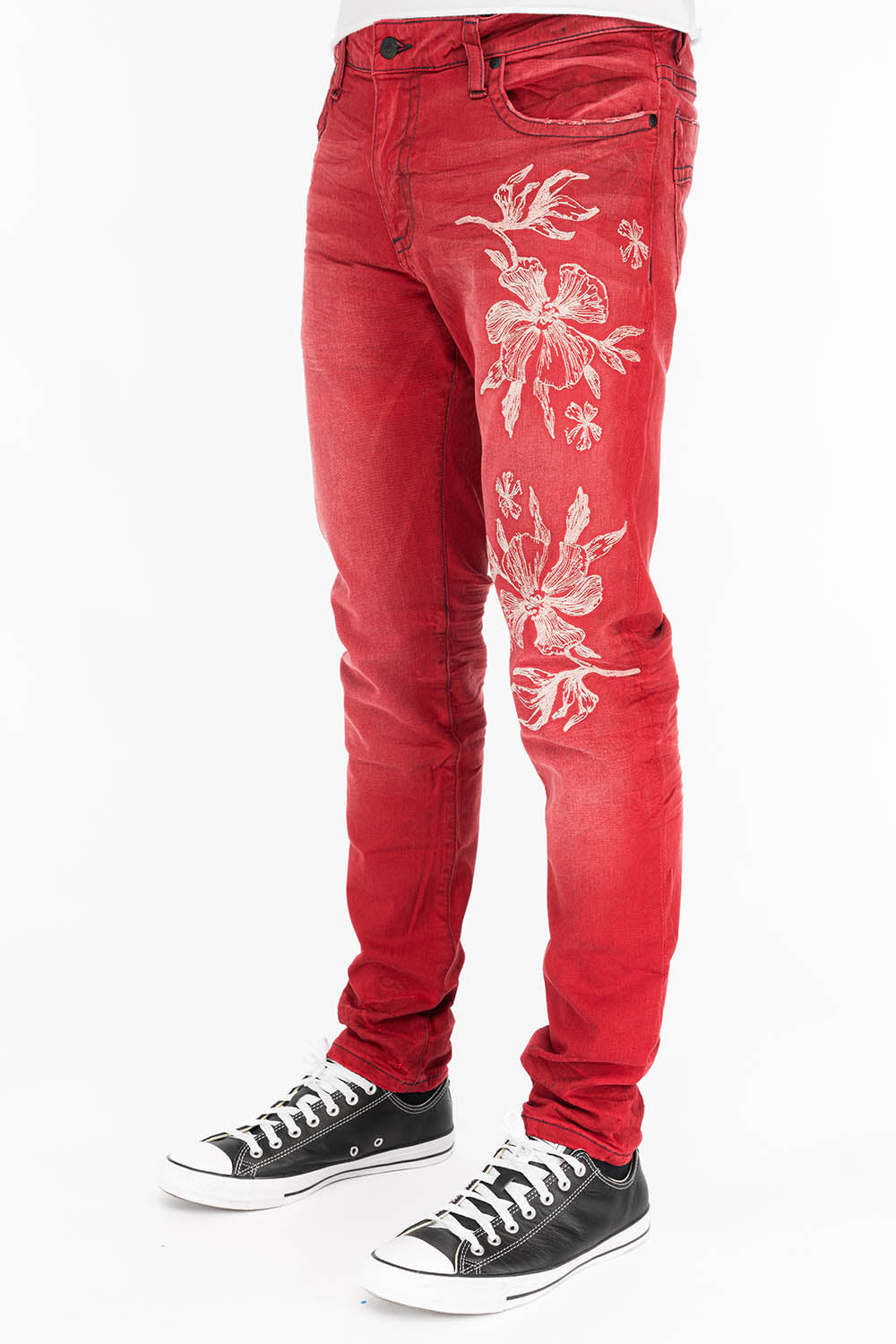 MEN'S SKINNY JEANS IN F-ED UP RED WITH EMBROIDERY