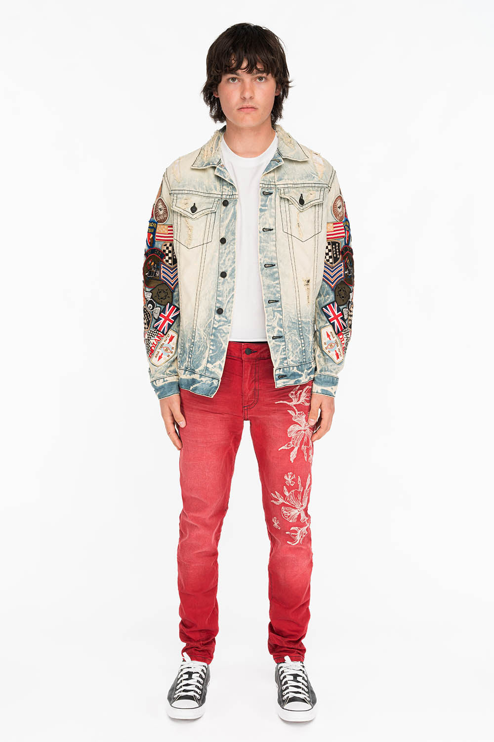 MEN'S SKINNY JEANS IN F-ED UP RED WITH EMBROIDERY