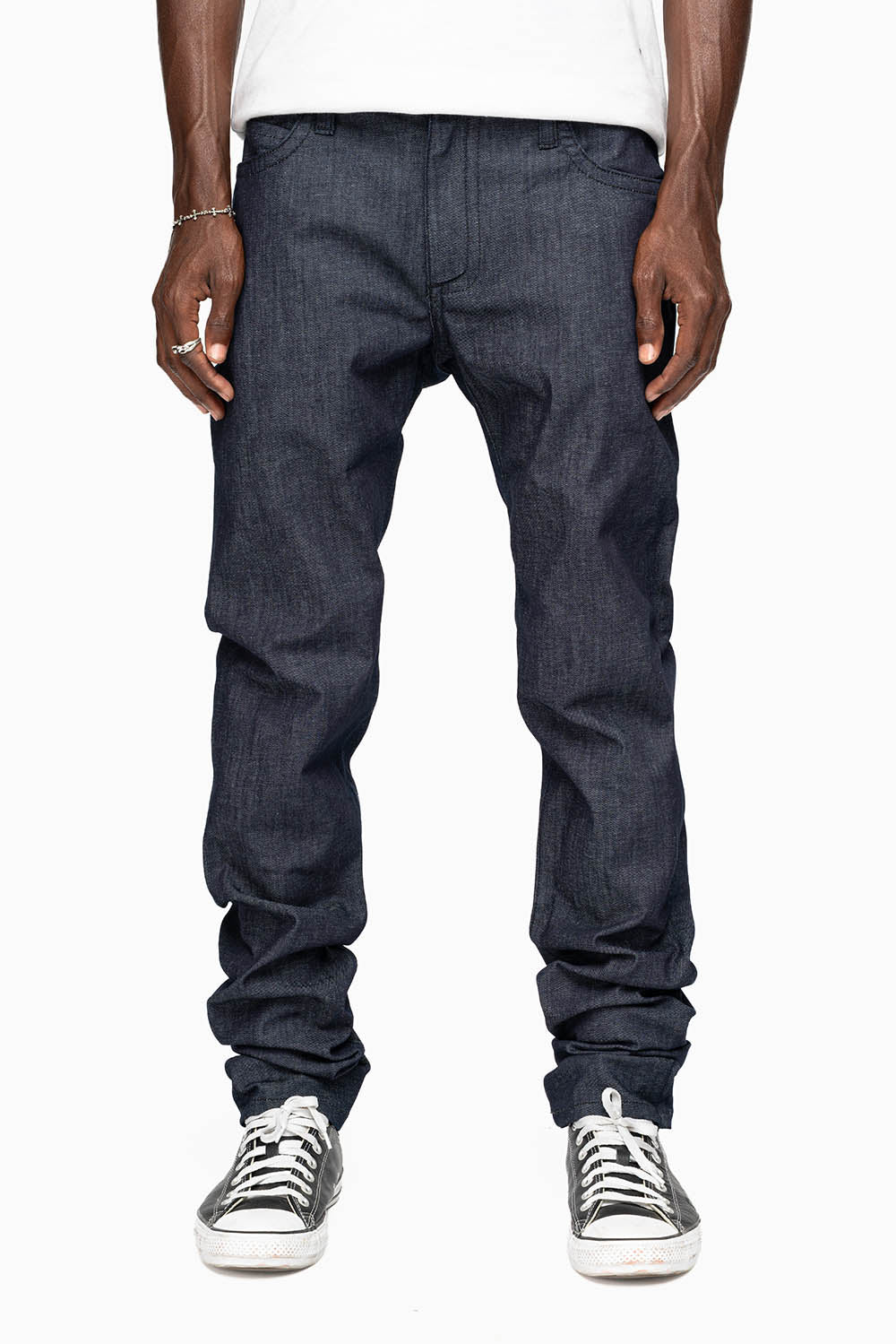 ROBIN’S BRITISH ROCK SLIM JEANS IN RAW DENIM EMBROIDERED ROBIN”S WING LOGO WITH ZIPPERS