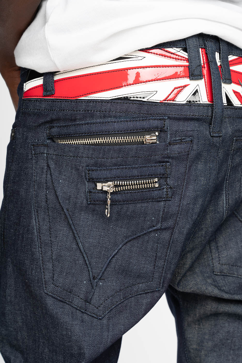 ROBIN’S BRITISH ROCK SLIM JEANS IN RAW DENIM EMBROIDERED ROBIN”S WING LOGO WITH ZIPPERS