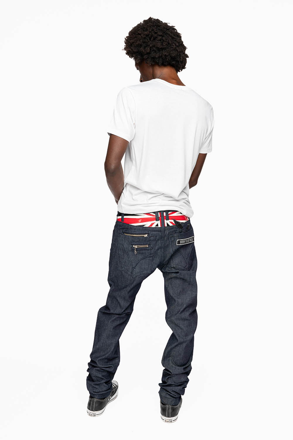ROBIN’S BRITISH ROCK SLIM JEANS IN RAW DENIM EMBROIDERED ROBIN”S WING LOGO WITH ZIPPERS
