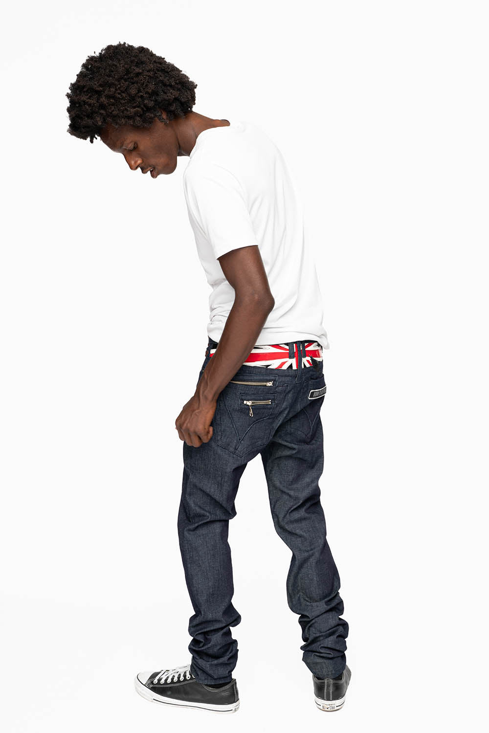 ROBIN’S BRITISH ROCK SLIM JEANS IN RAW DENIM EMBROIDERED ROBIN”S WING LOGO WITH ZIPPERS