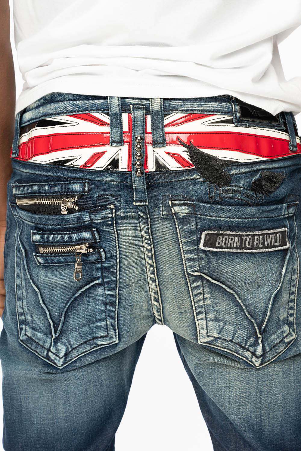 BRITISH FLAG SKINNY  DENIM ROBOT DARK BLUE JEANS