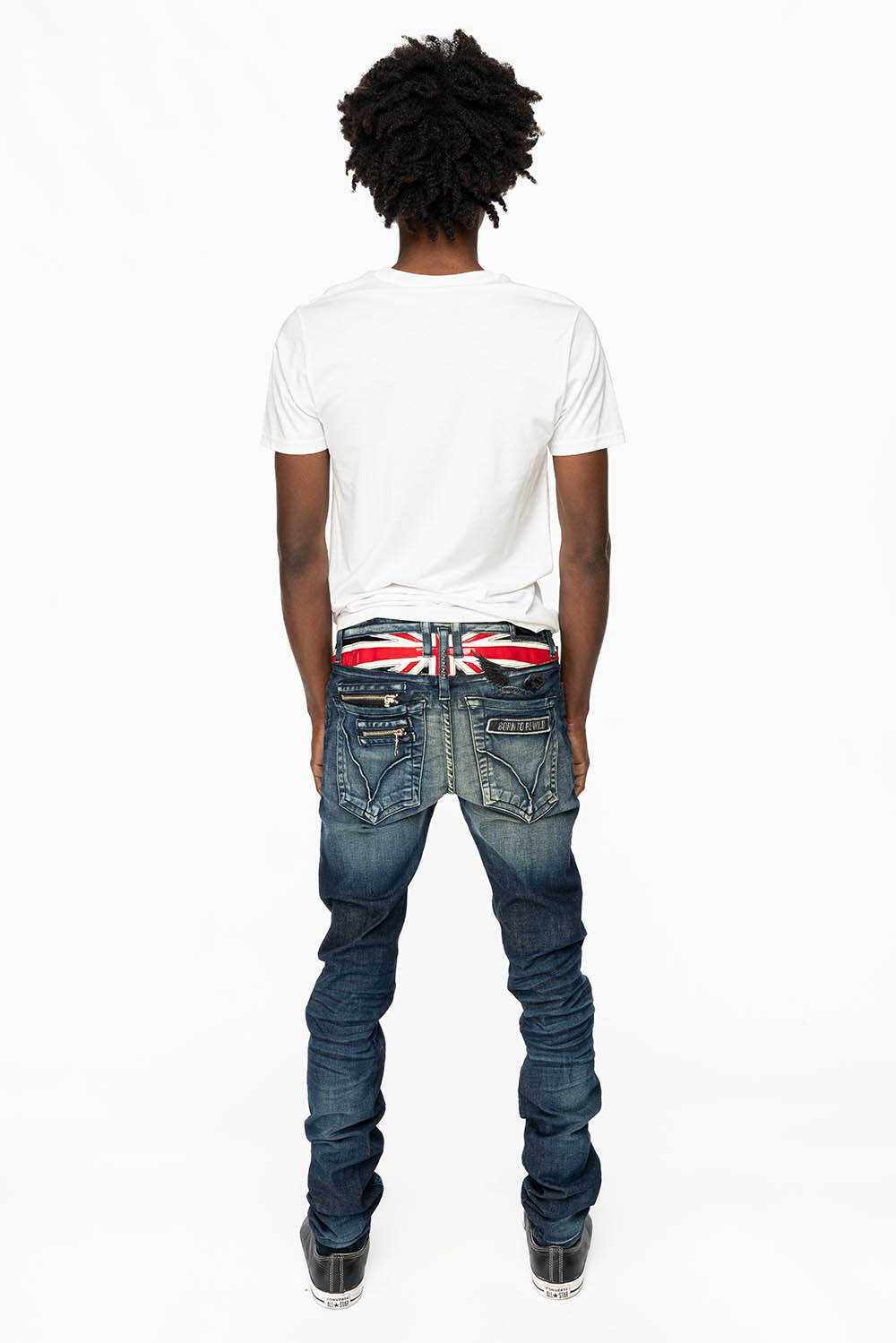 BRITISH FLAG SKINNY  DENIM ROBOT DARK BLUE JEANS