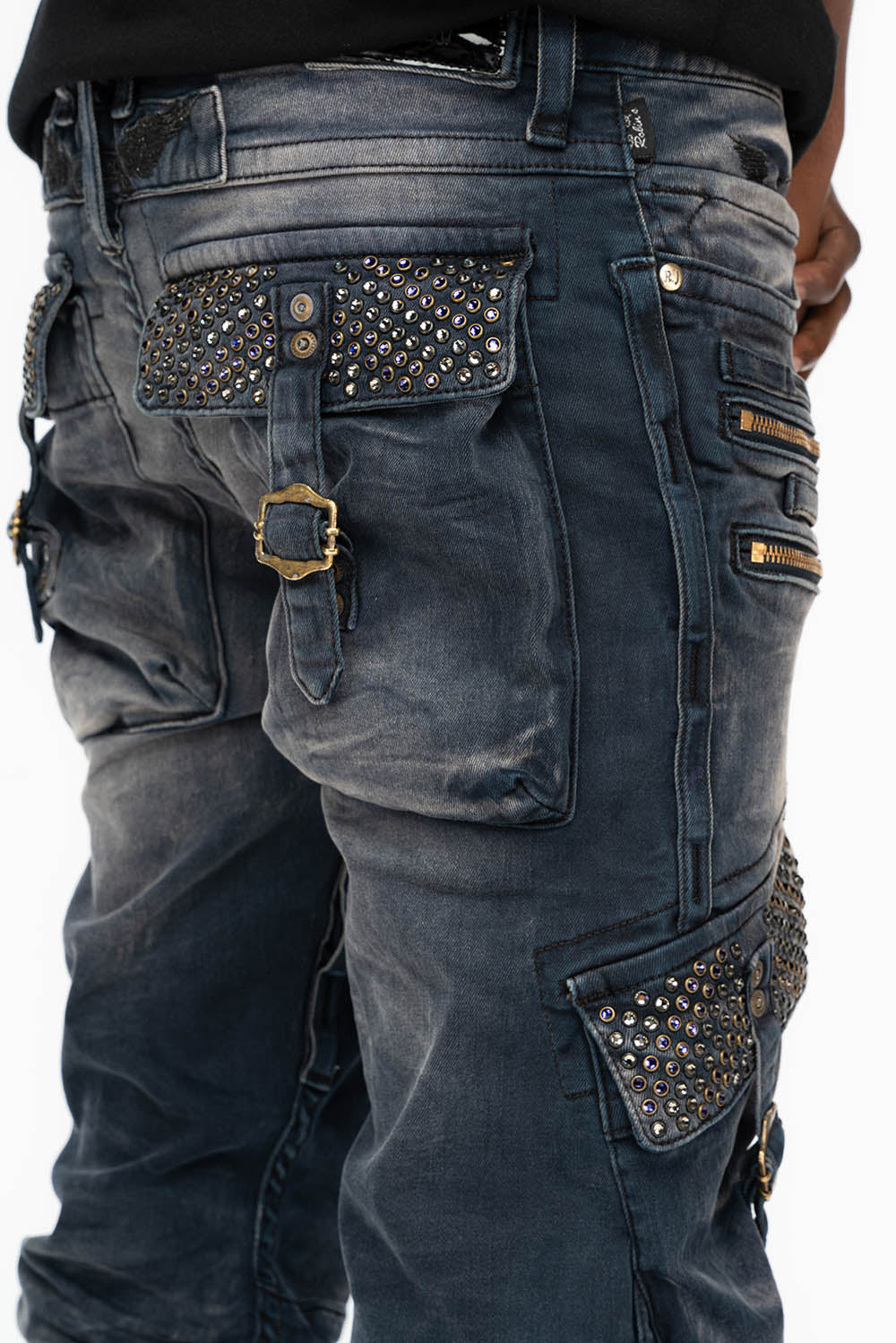 RAPTOR MILITARY STYLE CARGO JEAN IN ANTIQUE PURPLE WASH WITH CRYSTALS