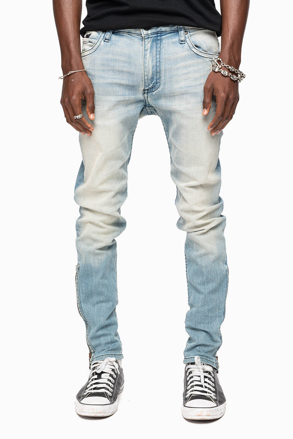 MENS SKINNY LEG ZIPPER JEANS IN ELROY MEDIUM WASH