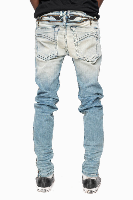 MENS SKINNY LEG ZIPPER JEANS IN ELROY MEDIUM WASH
