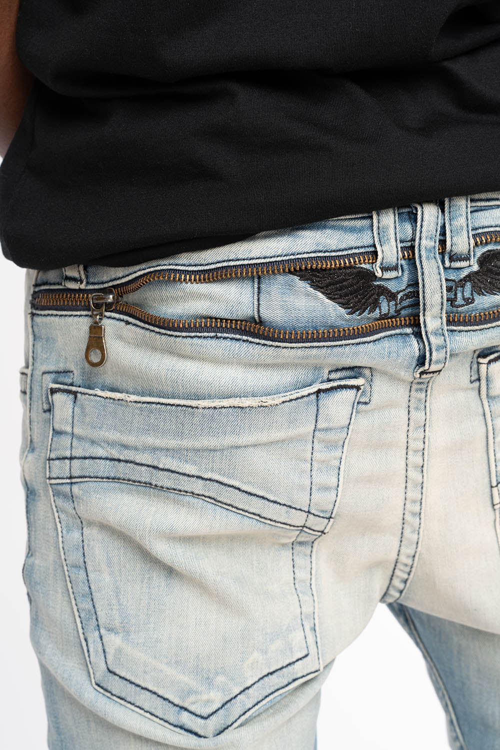 MENS SKINNY LEG ZIPPER JEANS IN ELROY MEDIUM WASH