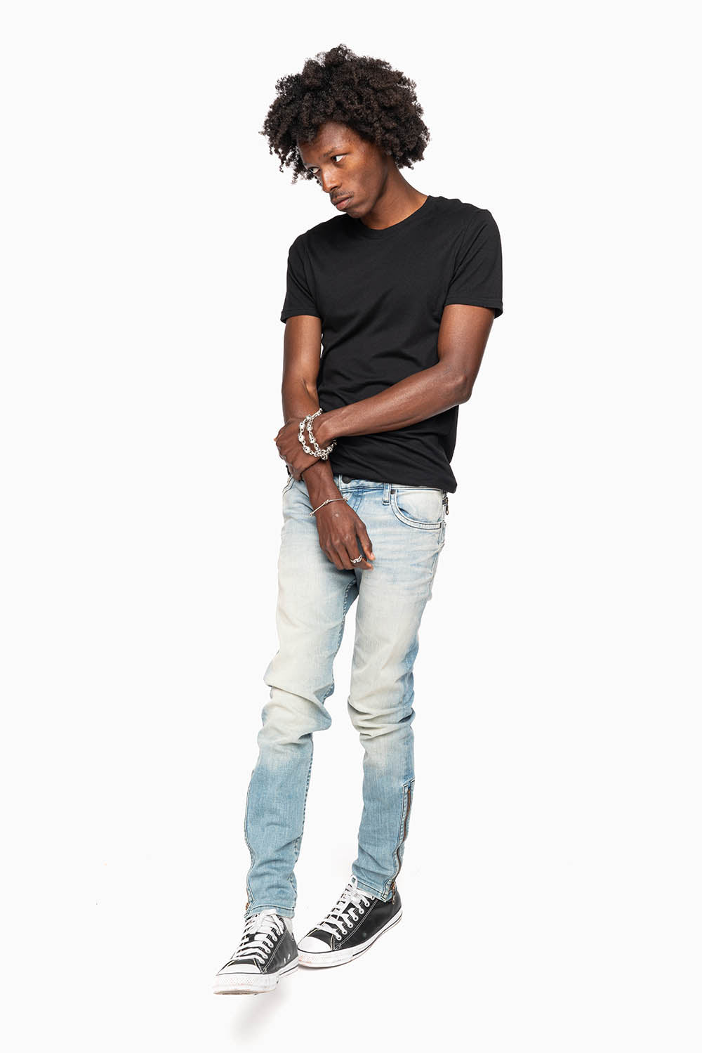 MENS SKINNY LEG ZIPPER JEANS IN ELROY MEDIUM WASH