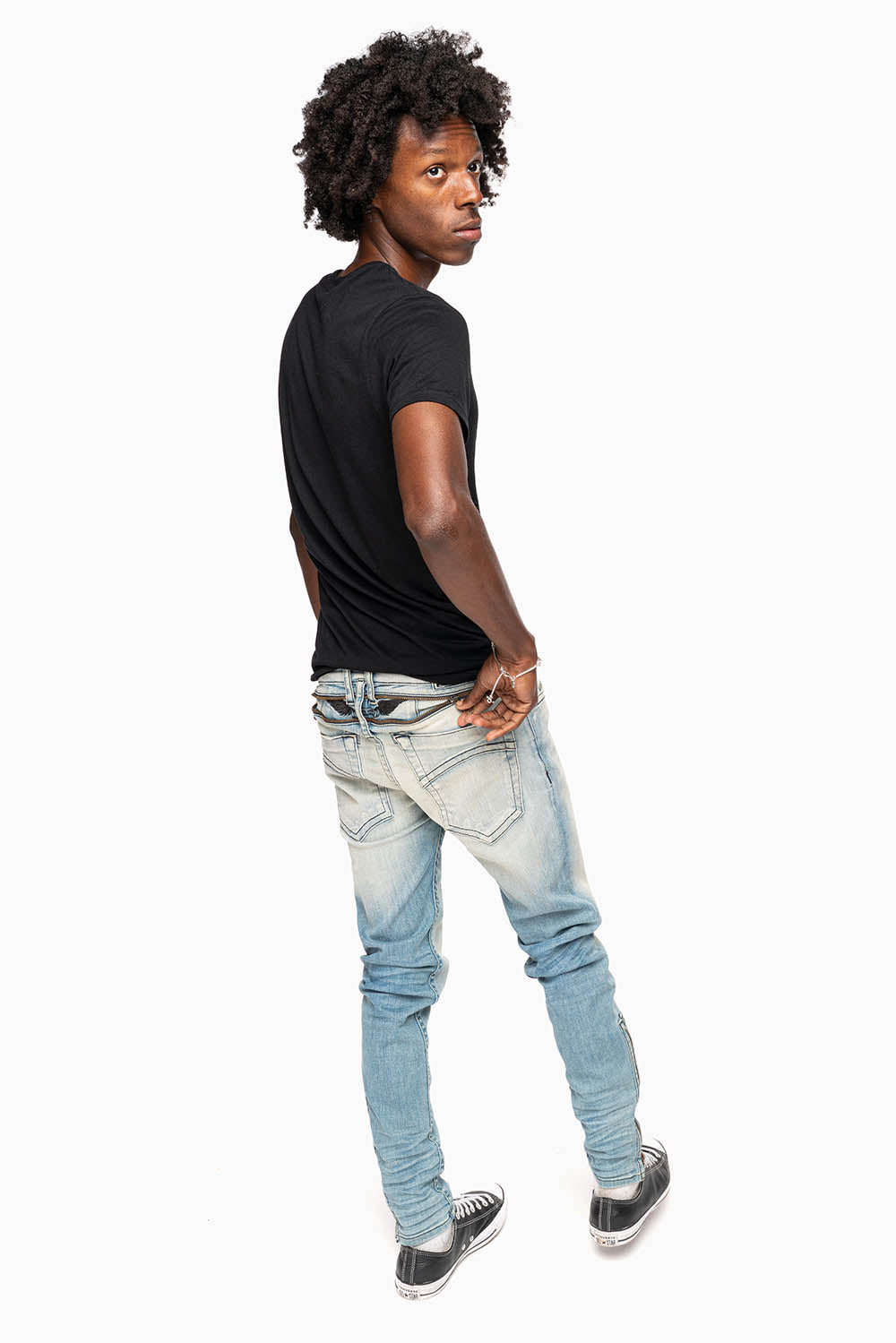 MENS SKINNY LEG ZIPPER JEANS IN ELROY MEDIUM WASH