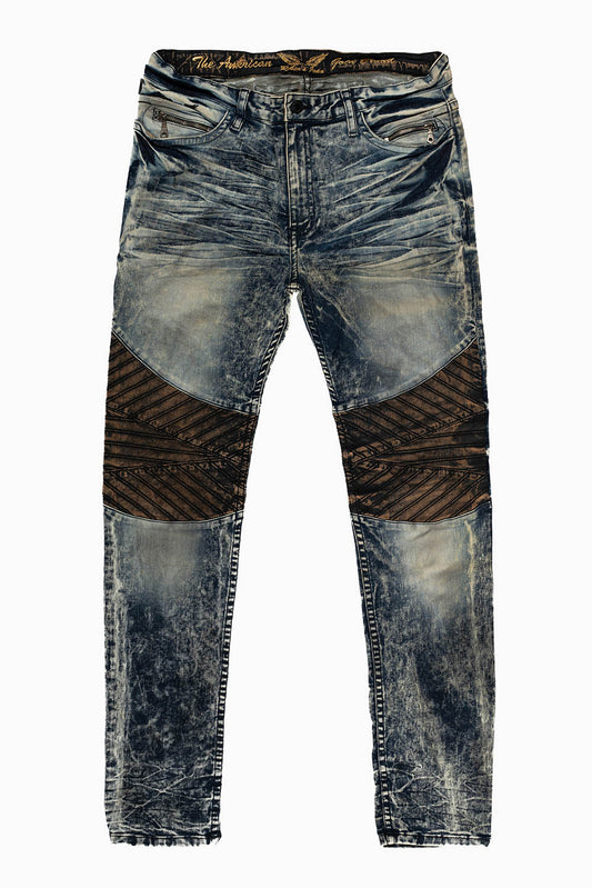BIKER JEAN QUILTED KNEE IN 5D DARK  WASH