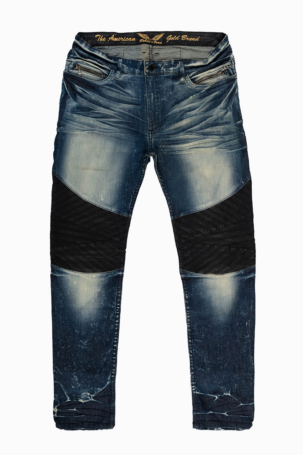 BIKER JEAN QUILTED KNEE IN DY STRETCH FABRIC  IN MINERAL DARK WASH