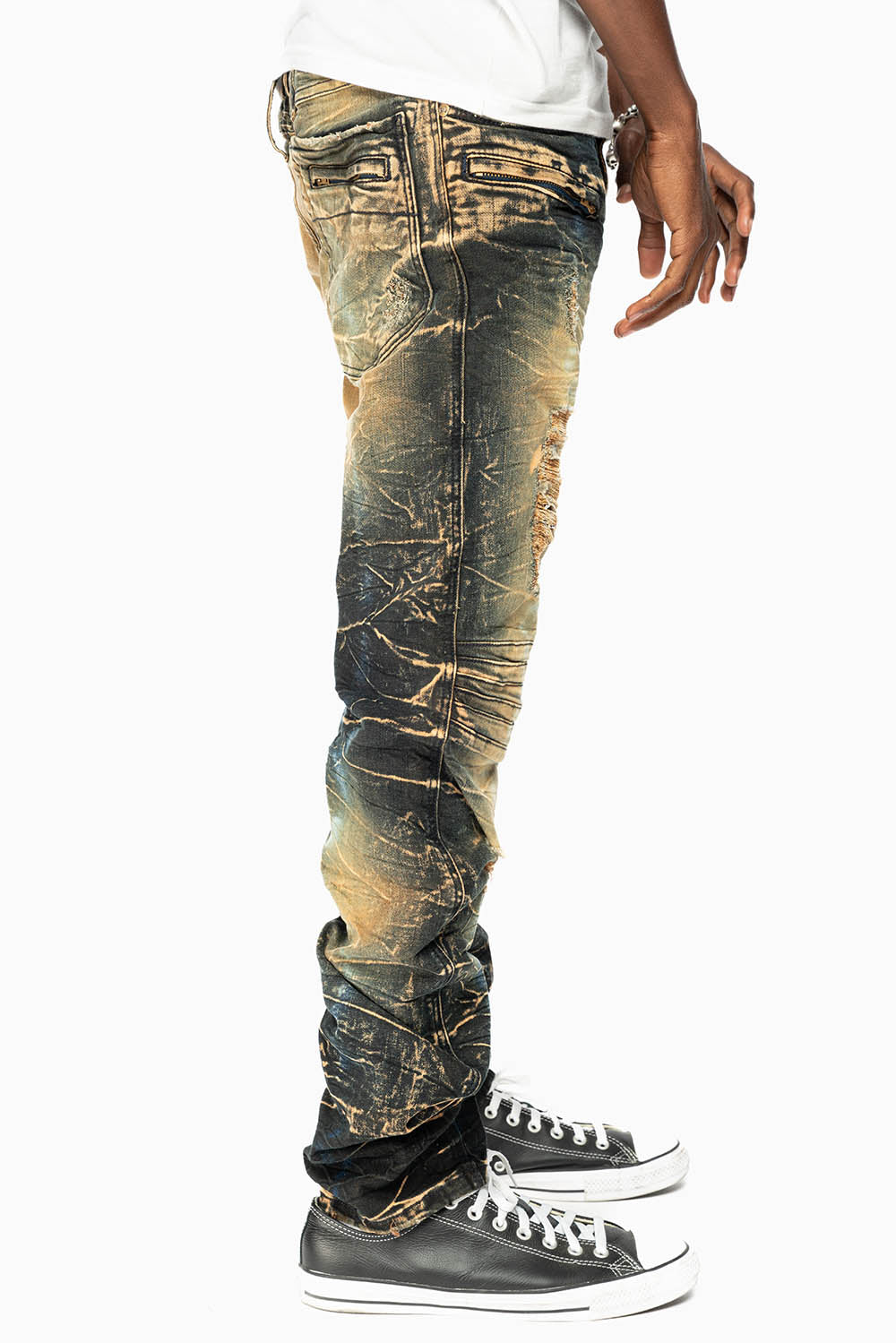 MOTO BIKER MEN'S SLIM STRAIGHT LEG JEANS IN 4D DARK PERU