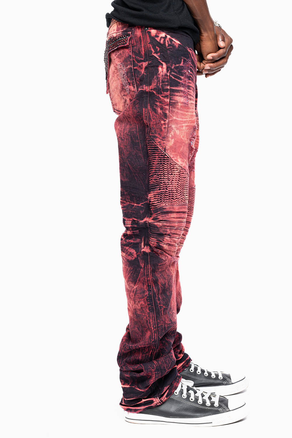 MENS BIKER JEANS WITH FLAP IN YANKEE WASH WITH CRYSTALS