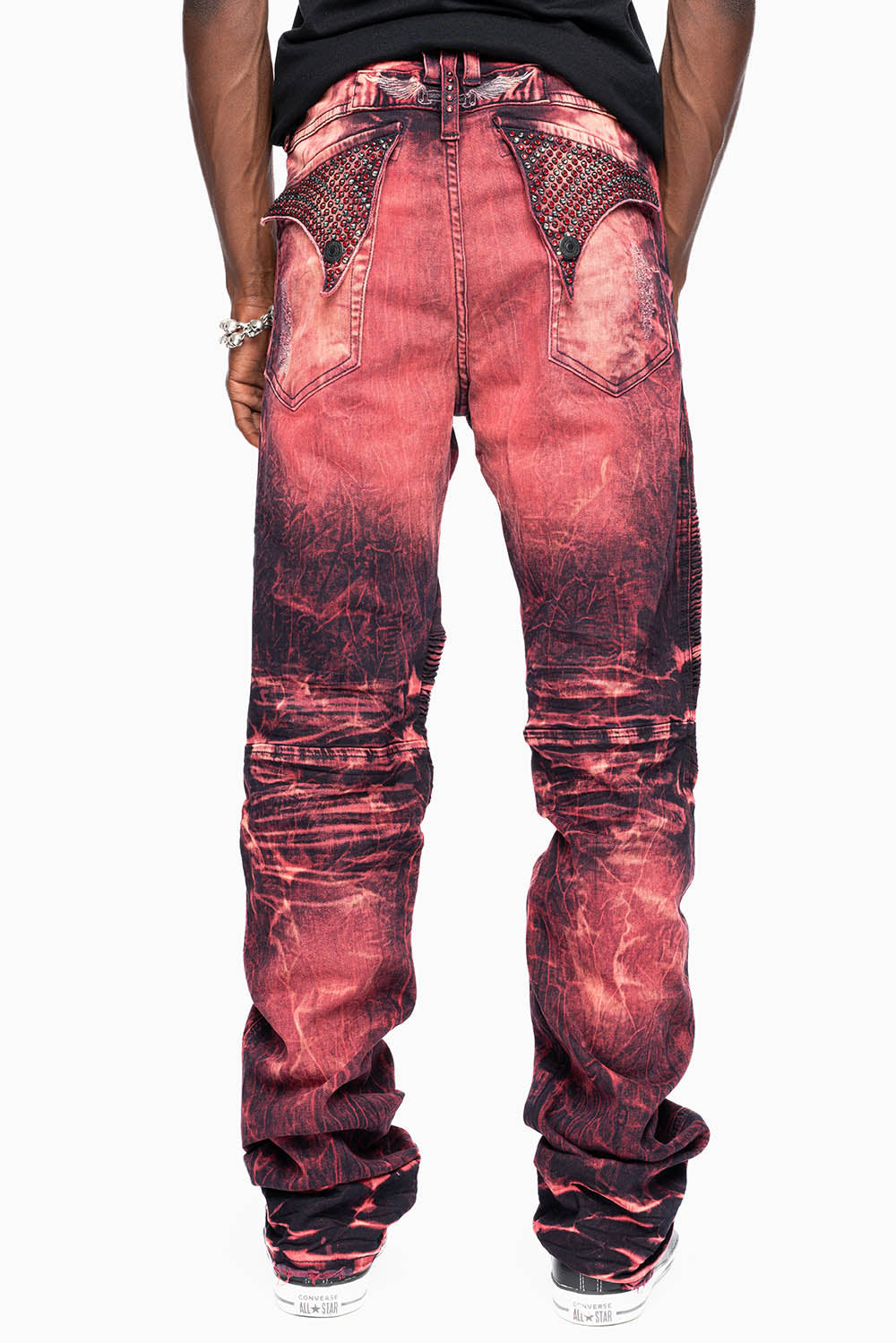 MENS BIKER JEANS WITH FLAP IN YANKEE WASH WITH CRYSTALS