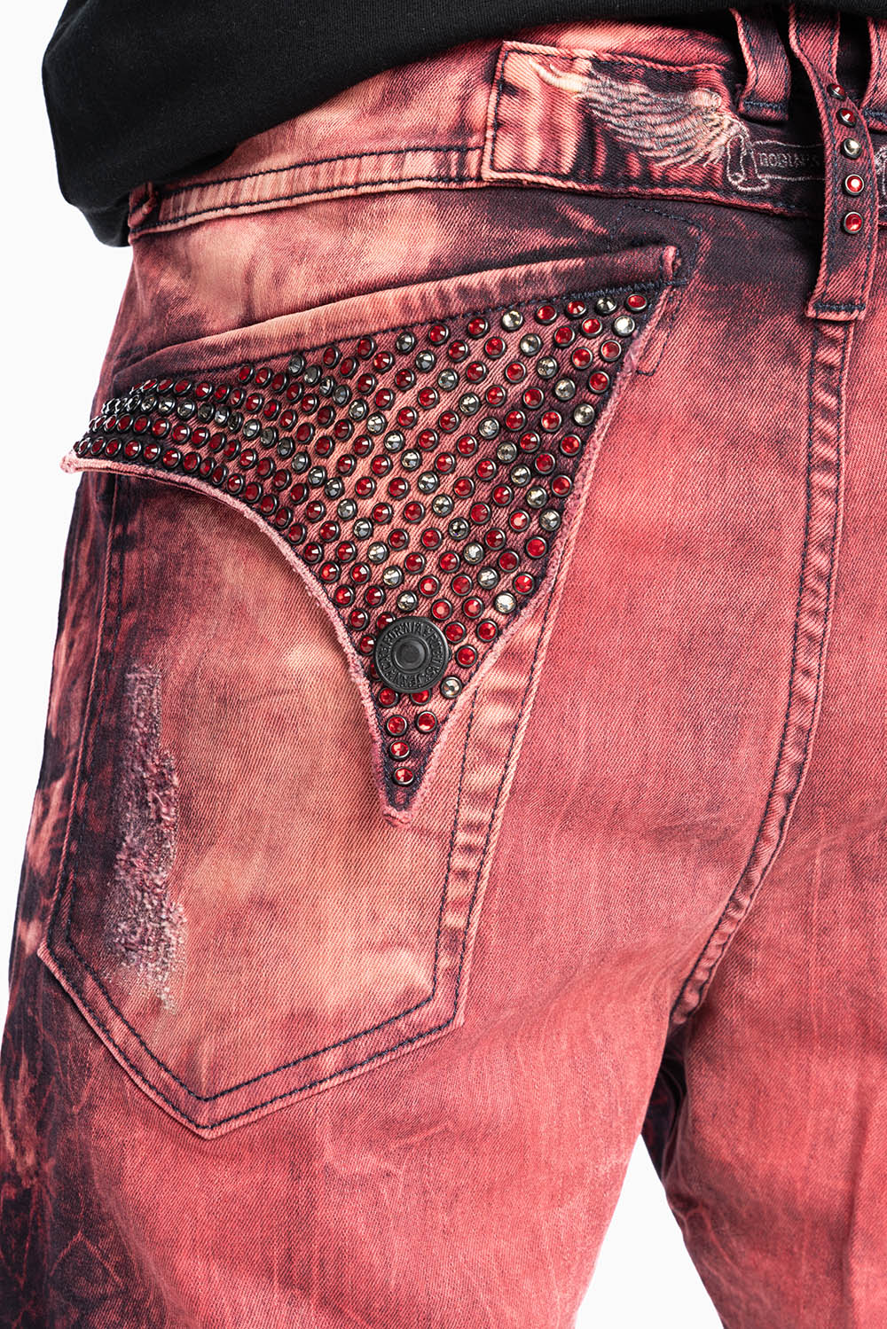 MENS BIKER JEANS WITH FLAP IN YANKEE WASH WITH CRYSTALS