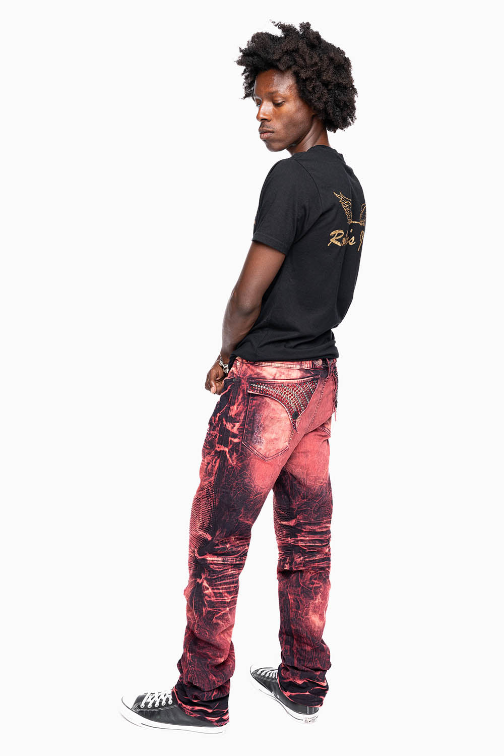 MENS BIKER JEANS WITH FLAP IN YANKEE WASH WITH CRYSTALS