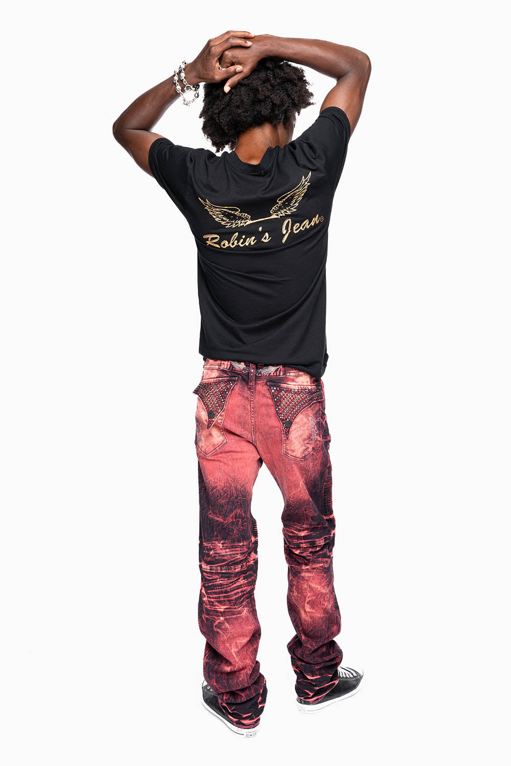 MENS BIKER JEANS WITH FLAP IN YANKEE WASH WITH CRYSTALS