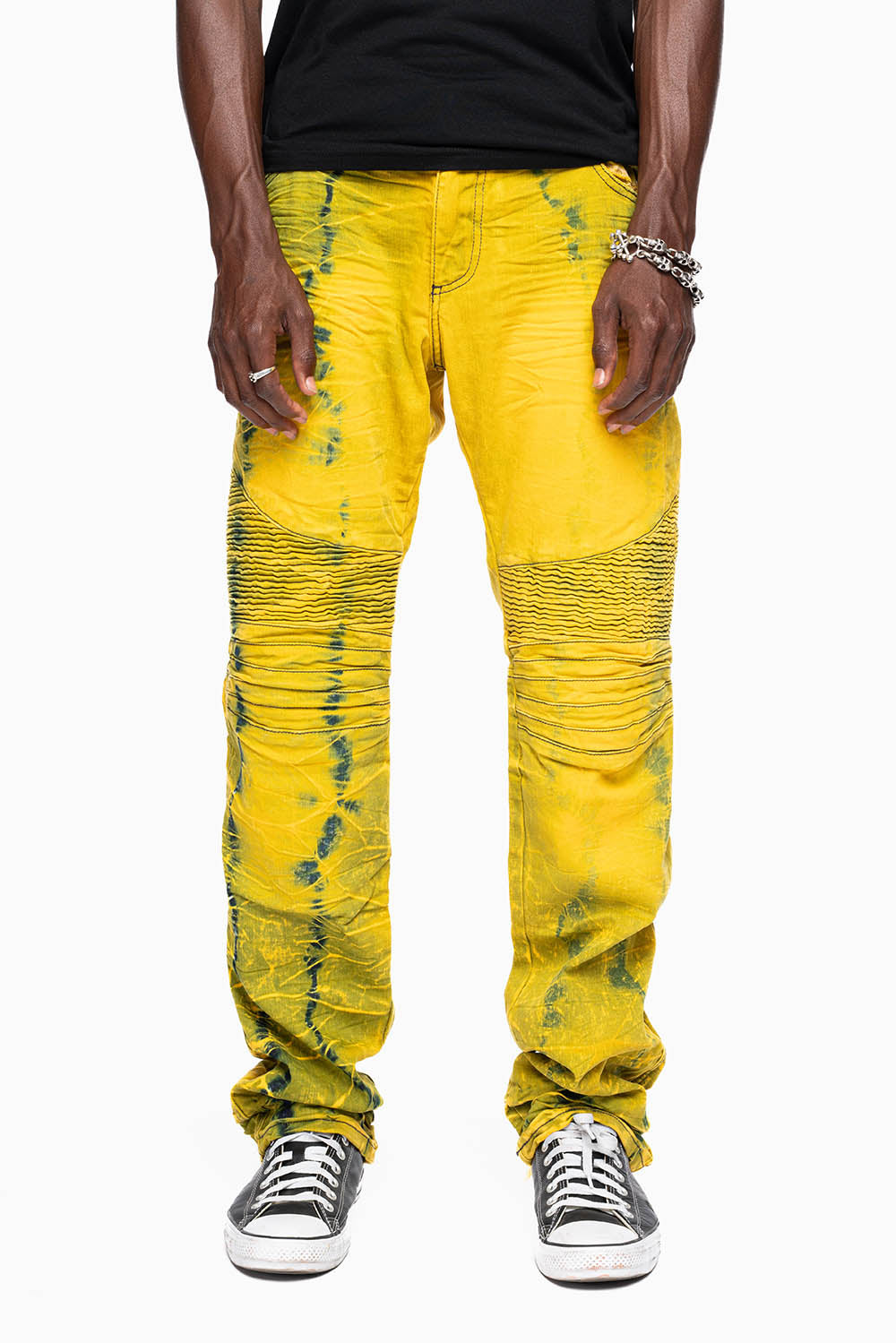 MENS BIKER JEANS WITH FLAP IN 4D LIGHT CITRIC WASH WITH CRYSTALS