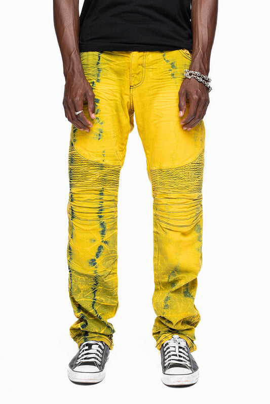 MENS BIKER JEANS WITH FLAP IN 4D LIGHT CITRIC WASH WITH CRYSTALS