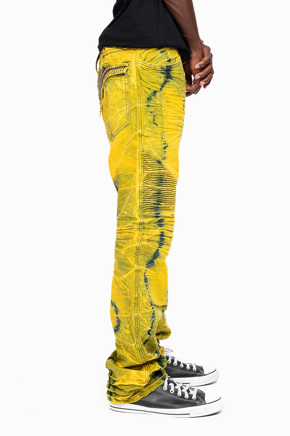 MENS BIKER JEANS WITH FLAP IN 4D LIGHT CITRIC WASH WITH CRYSTALS