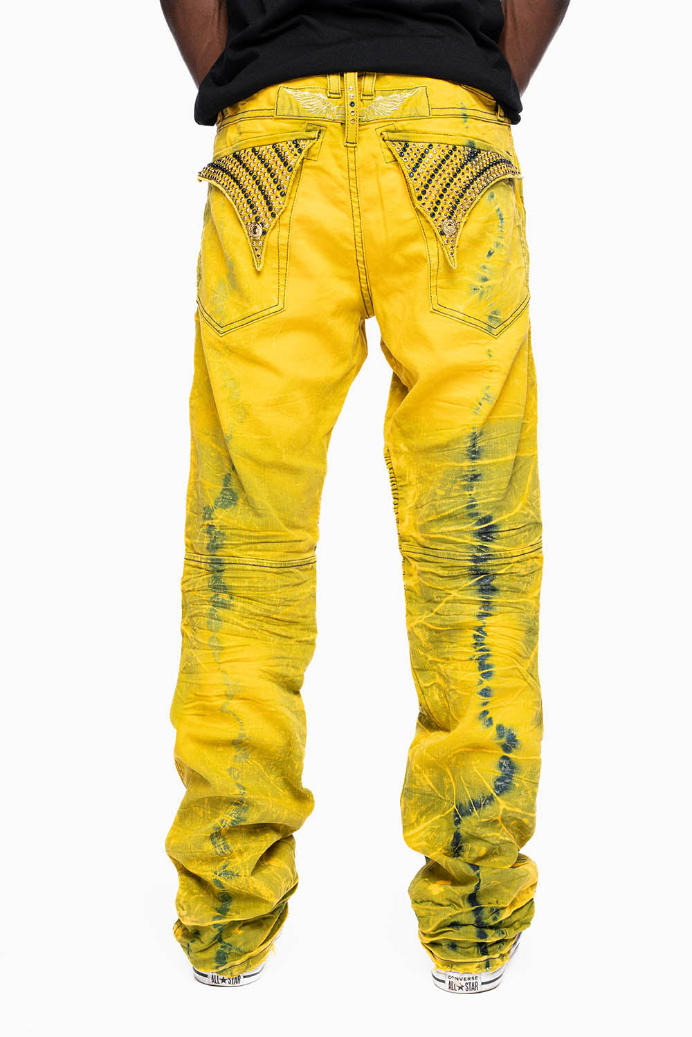 MENS BIKER JEANS WITH FLAP IN 4D LIGHT CITRIC WASH WITH CRYSTALS