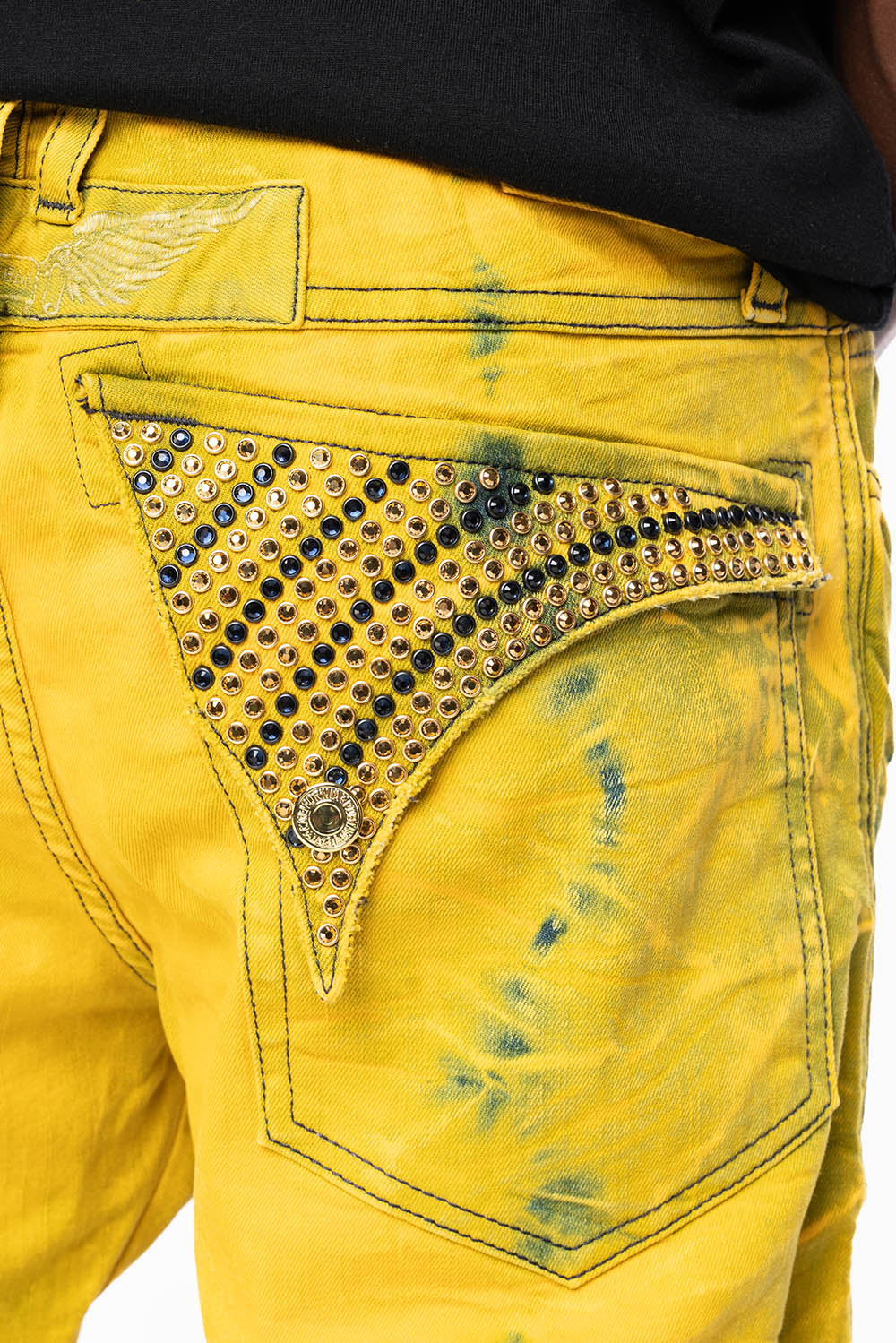 MENS BIKER JEANS WITH FLAP IN 4D LIGHT CITRIC WASH WITH CRYSTALS