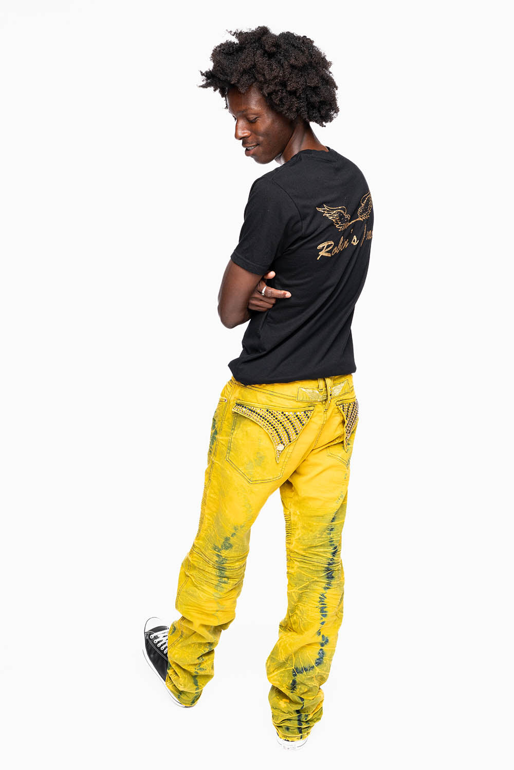MENS BIKER JEANS WITH FLAP IN 4D LIGHT CITRIC WASH WITH CRYSTALS