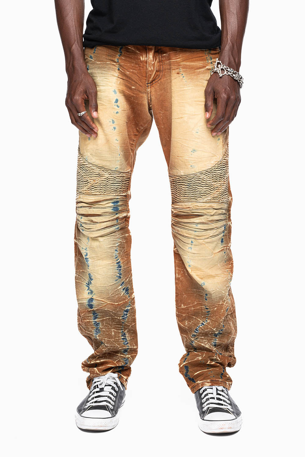 MENS BIKER JEANS WITH FLAP IN 4D LIGHT PERU WASH WITH CRYSTALS