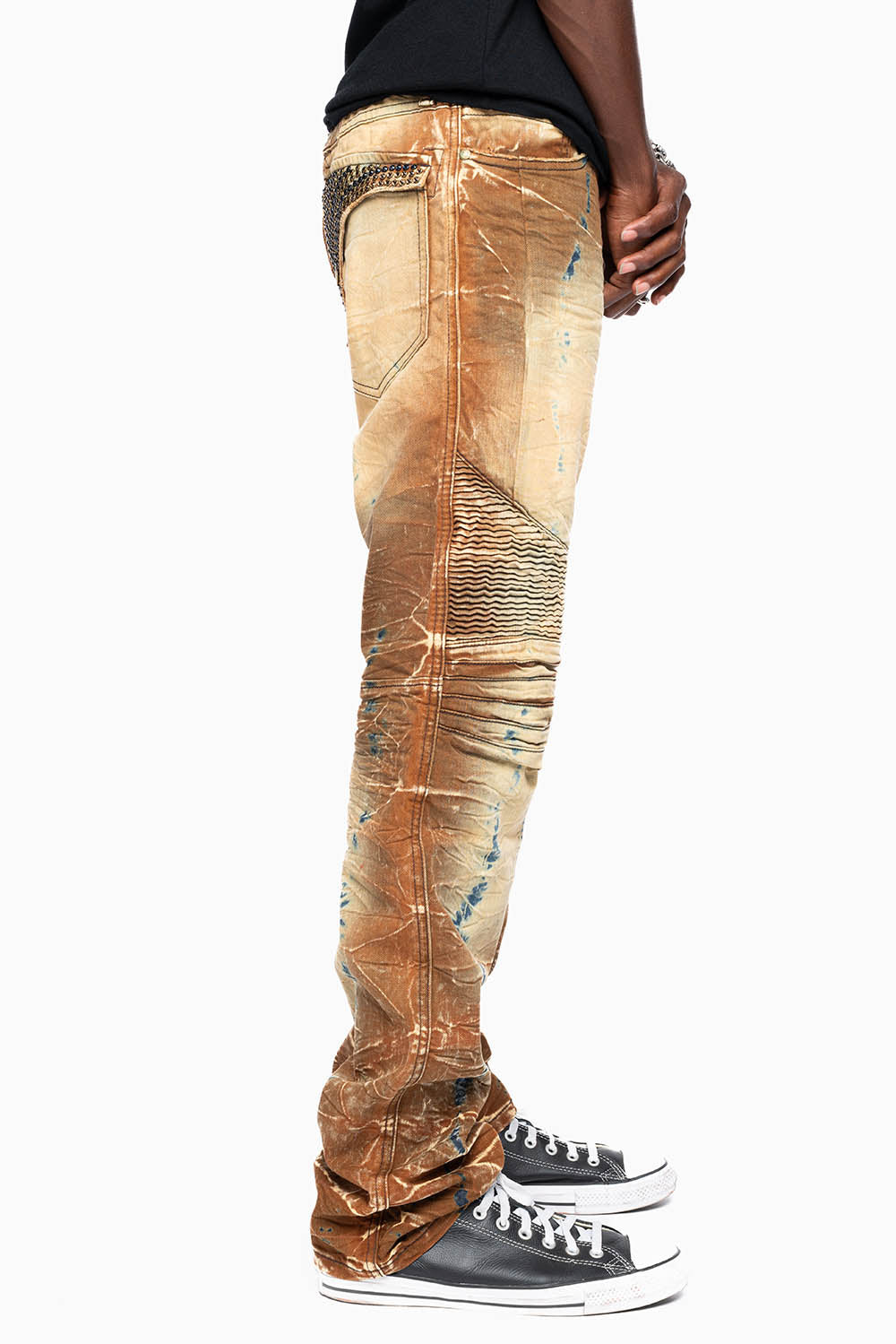 MENS BIKER JEANS WITH FLAP IN 4D LIGHT PERU WASH WITH CRYSTALS