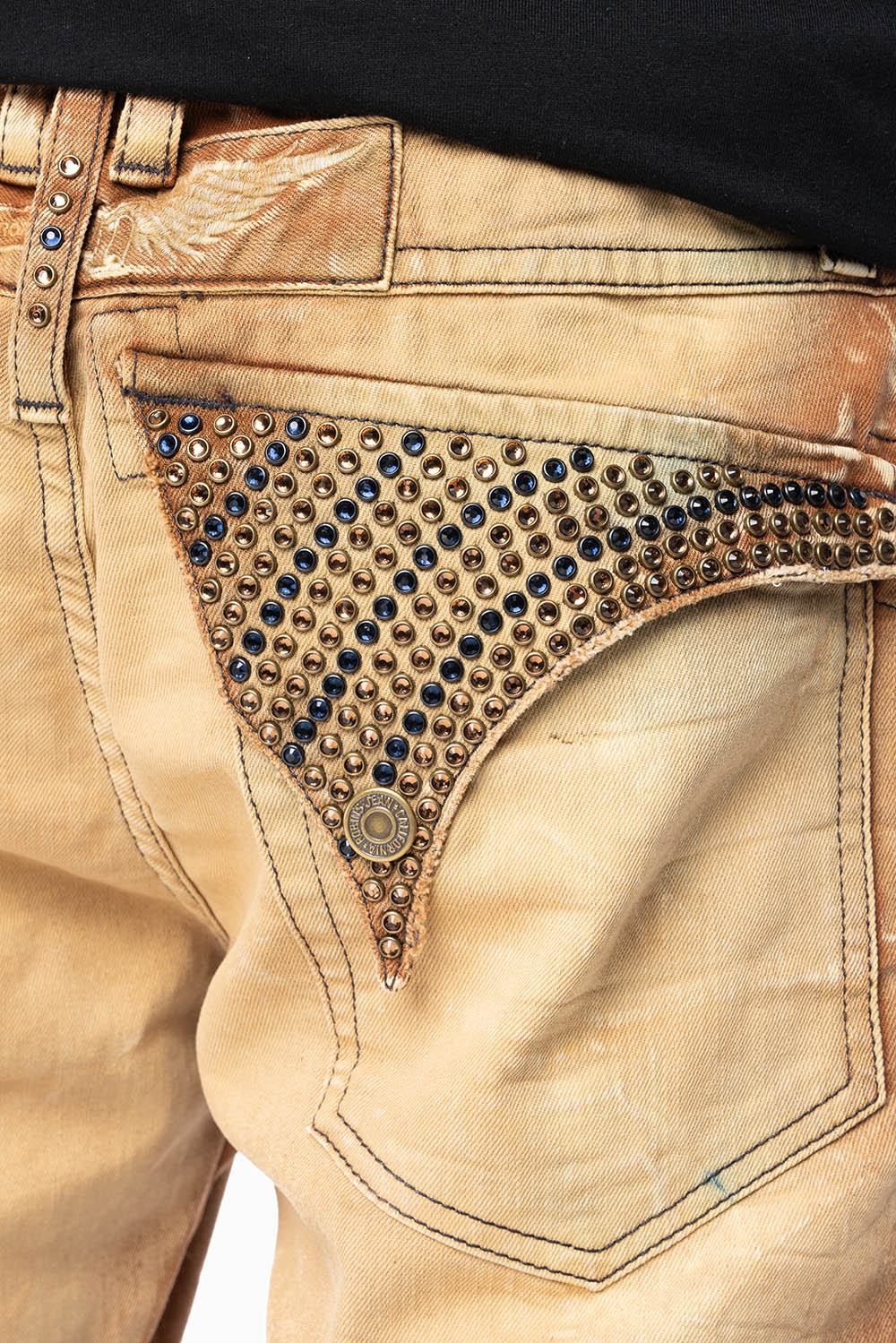 MENS BIKER JEANS WITH FLAP IN 4D LIGHT PERU WASH WITH CRYSTALS